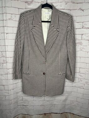 Laura Gayle Houndstooth Blazer Size 14 Pink Black Wool Blend Classic